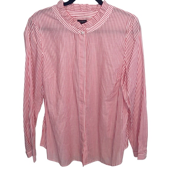 Talbots Other - Talbots Top Blouse Womens Large Red Ruffle Neck Pearl Button Shirt Corpcore